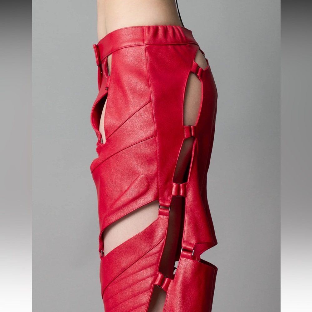 NWOT Namalia Red Cut-Out Wide Leg Pants - Picture 2 of 9